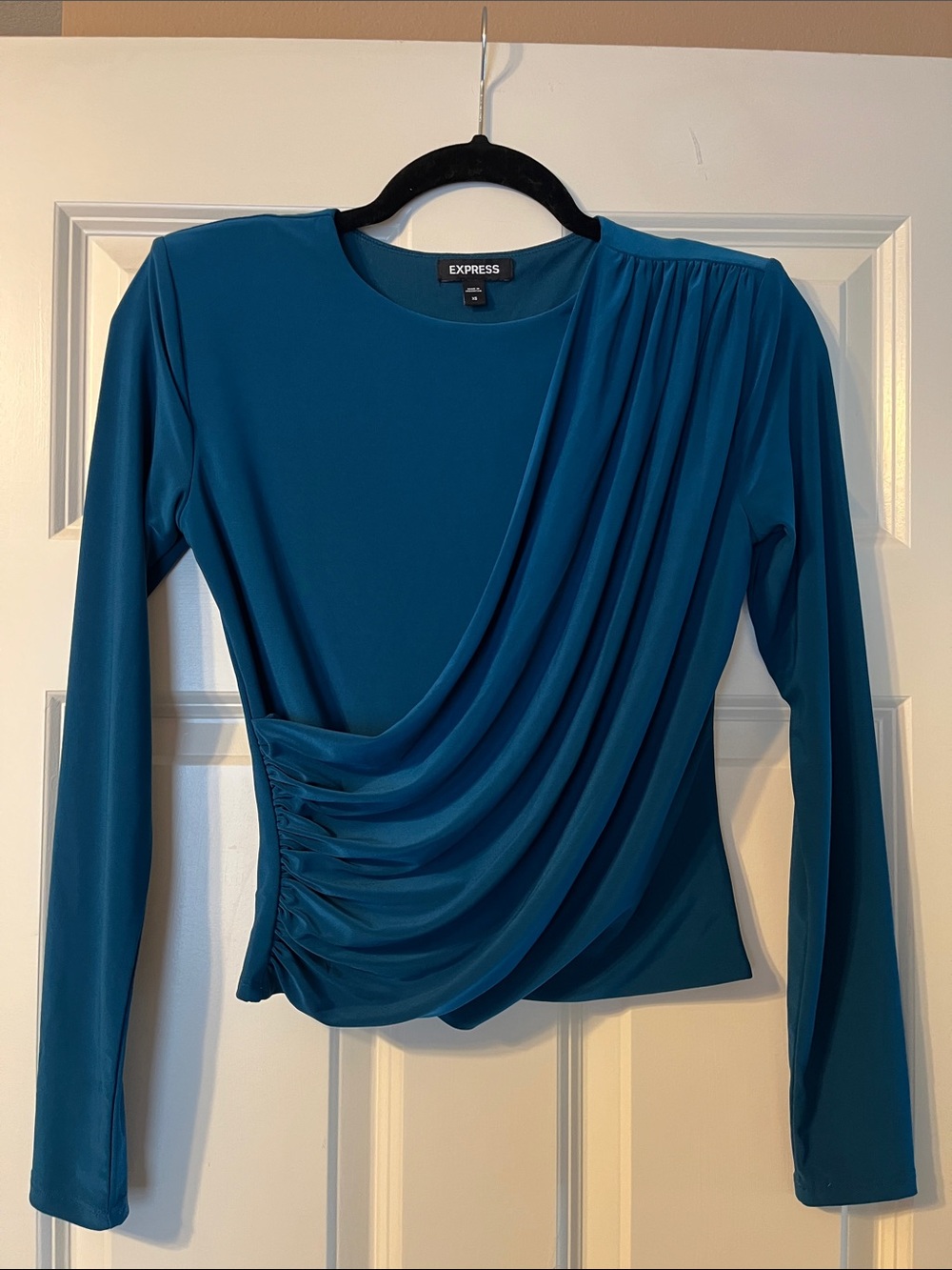 NWOT Express Teal Draped Long-Sleeve Top
